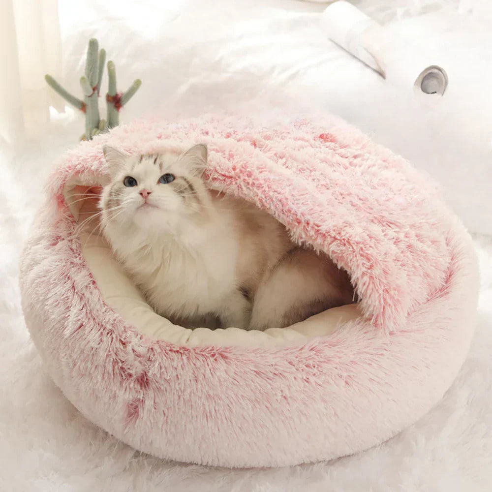 Round Cat Cushion Semi Enclosed Plush Sleeping Bag for Cozy Rest