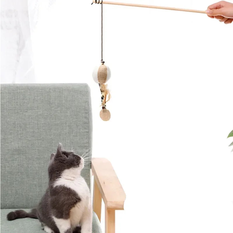 Wooden Cat Teaser Wand for Fun Engaging and Active Plays