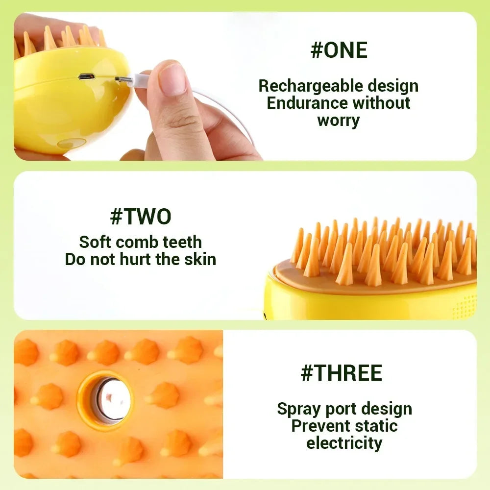3-in-1 Electric Pet Steam Brush for Grooming Cleaning and Comfort