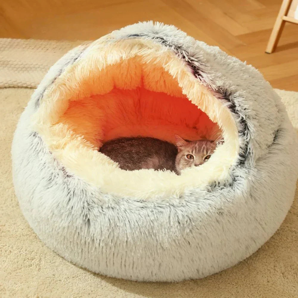 Round Cat Cushion Semi Enclosed Plush Sleeping Bag for Cozy Rest