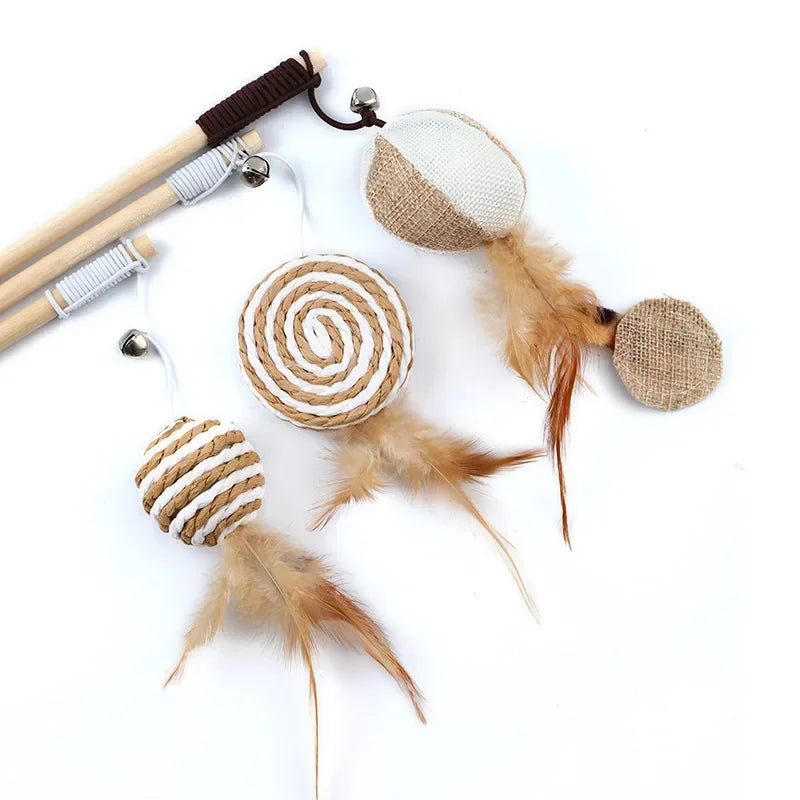Wooden Cat Teaser Wand for Fun Engaging and Active Plays