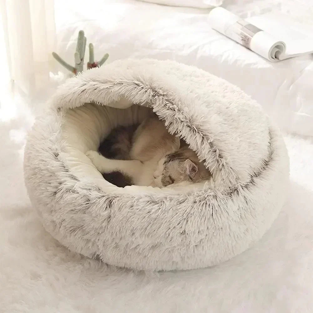 Round Cat Cushion Semi Enclosed Plush Sleeping Bag for Cozy Rest