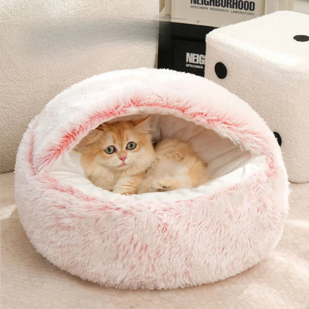 Round Cat Cushion Semi Enclosed Plush Sleeping Bag for Cozy Rest
