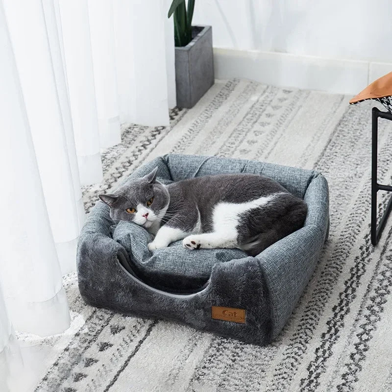 Warm Triangle Cat Nest Velvet Closed Bed