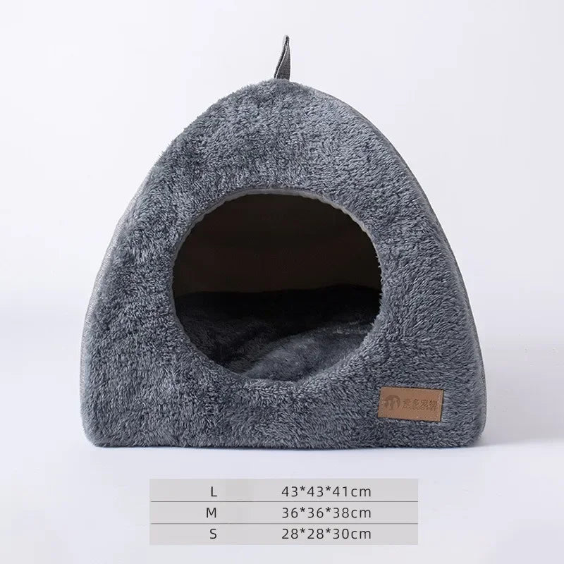 Warm Triangle Cat Nest Velvet Closed Bed